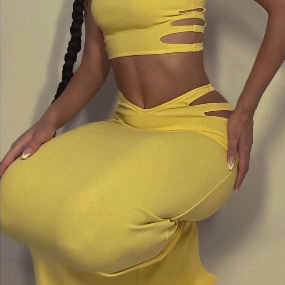 Meshki Audrina Yellow Cut-Out Maxi Skirt and Crop Top